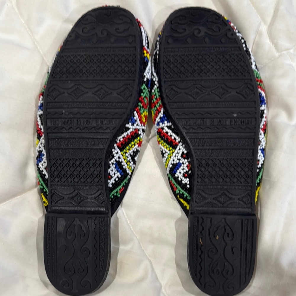 Beverly Feldman Hand-Beaded Slip-On Mules — Vibrant Tribal Design - Picture 2 of 2
